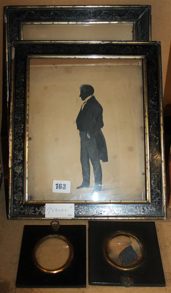 Pair of early Victorian figurative paintings of gents, miniature & frame